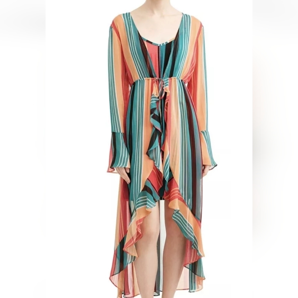 No Boundaries Women's Striped Kimono Cover Up Set (Size M)